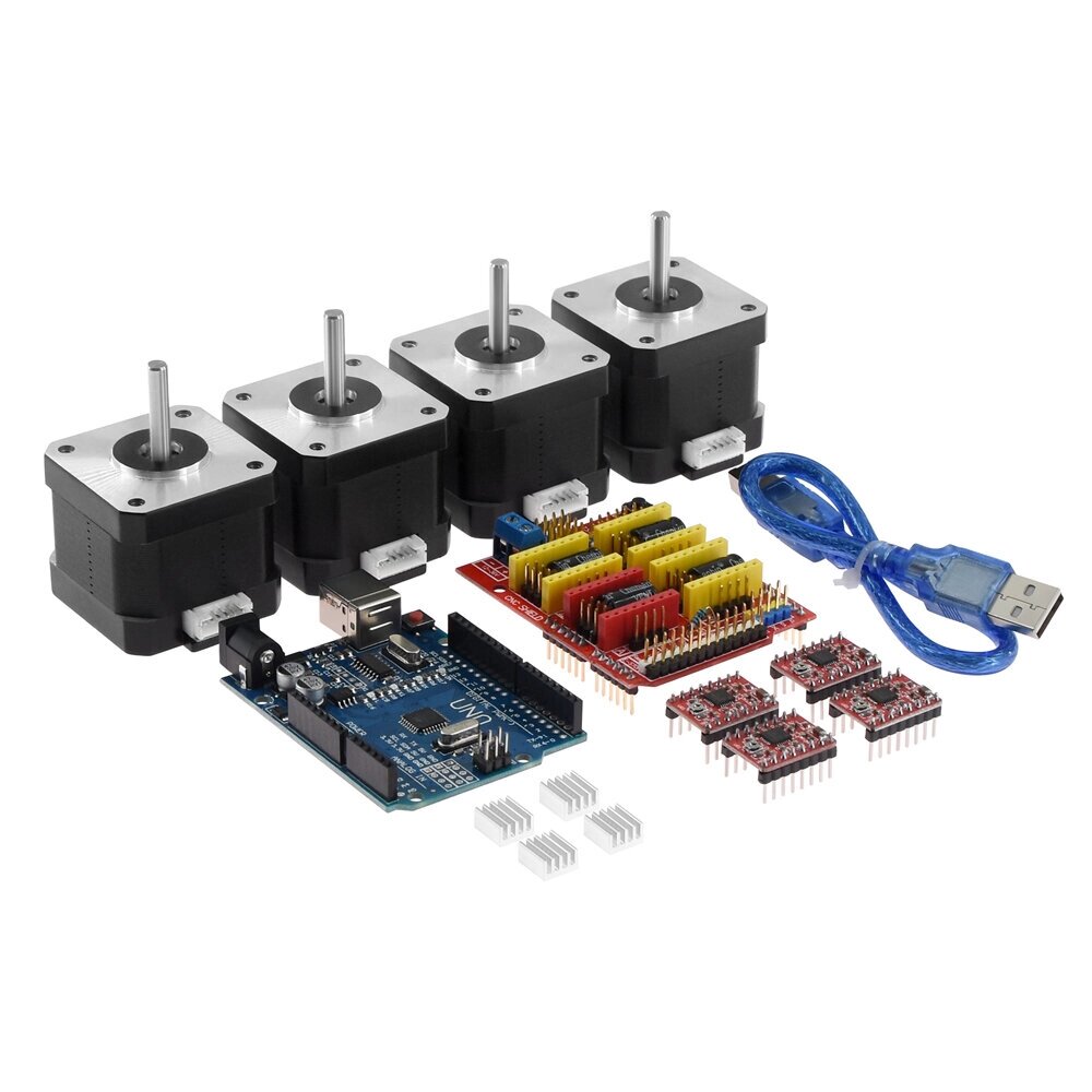 TWO TREES CNC Shield + плата UNO R3 + 4 шаговых двигателя A4988 Мотор Драйвер + 4 шаговых двигателя 4401 Мотор Набор дл - сравнение