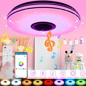 Светодиодный музыкальный потолок RGB Лампа Bluetooth APP + пульт дистанционного управления Детская комната Спальня