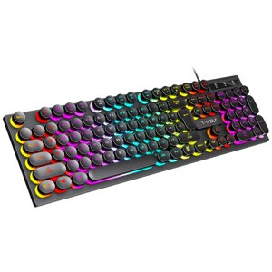 T-WOLF T80 USB Wired Round Keyboard 104Keys Rainbow RGB Backlight Gaming Keyboard Mechanical Feel Computer Punk Button K