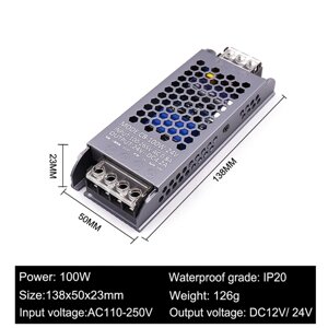 Трансформатор AC/DC 12V 24V 100W LED-драйвер источника питания Супер Тонкий АЦП для светодиодной ленты лампы