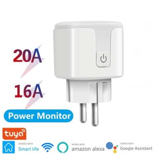 Tuya 16/20A Smart WiFi Switch EU Plug Intelligent Power Monitor Voice Control Timing Outlet Socket Support Alexa Google