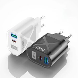 УСЛИОН 65 Вт Настенное зарядное устройство GaN 33 Вт USB-C PD PPS / 33 Вт USB-A QC3.0 Быстрая зарядка для iPhone 13 13 M