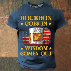 Мужская футболка Bourbon Goes In Wisdom Comes Out с принтом американского флага на открытом воздухе повседневная повседневная футболка с коротким рукавом