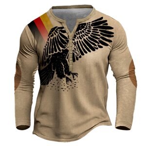 Мужская футболка Henley с немецким флагом Eagle с длинным рукавом в винтажном стиле с цветными блоками повседневные топы