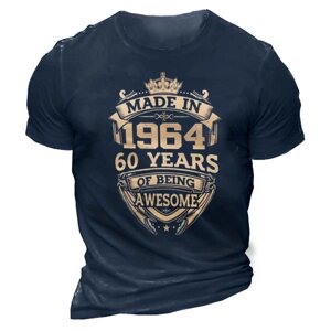 Мужская классическая футболка с коротким рукавом Made In 1964 60 YEARS OF BEING AWESOME 2024