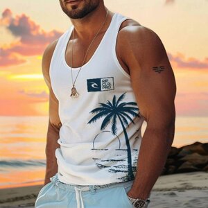 Мужская повседневная майка с принтом Rip Curl Surf Palm Tree Hawaii Beach Vacation и принтом