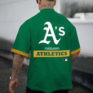 Мужская свободная футболка оверсайз с короткими рукавами Oakland Athletics