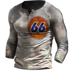 Мужская уличная футболка Henley с длинным рукавом в стиле ретро с мотоциклом Route 66