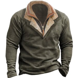 Мужская винтажная флисовая толстовка-поло на молнии на молнии двухслойный тактический пуловер с меховым кожаным воротником и лацканами