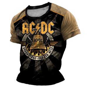 Мужская винтажная футболка ACDC Rock Band Hells Bells с принтом повседневная футболка с короткими рукавами и контрастным цветом с круглым вырезом