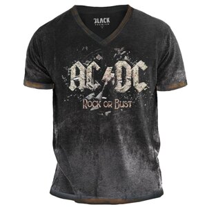 Мужская винтажная рок-группа ACDC Hells Bells с принтом повседневная рубашка с короткими рукавами контрастного цвета и V-образным вырезом