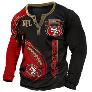 Мужские повседневные футболки с принтом San Francisco 49ers NFL Super Bowl Henley