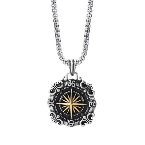 Мужское винтажное ожерелье из титановой стали с морским компасом и звездой