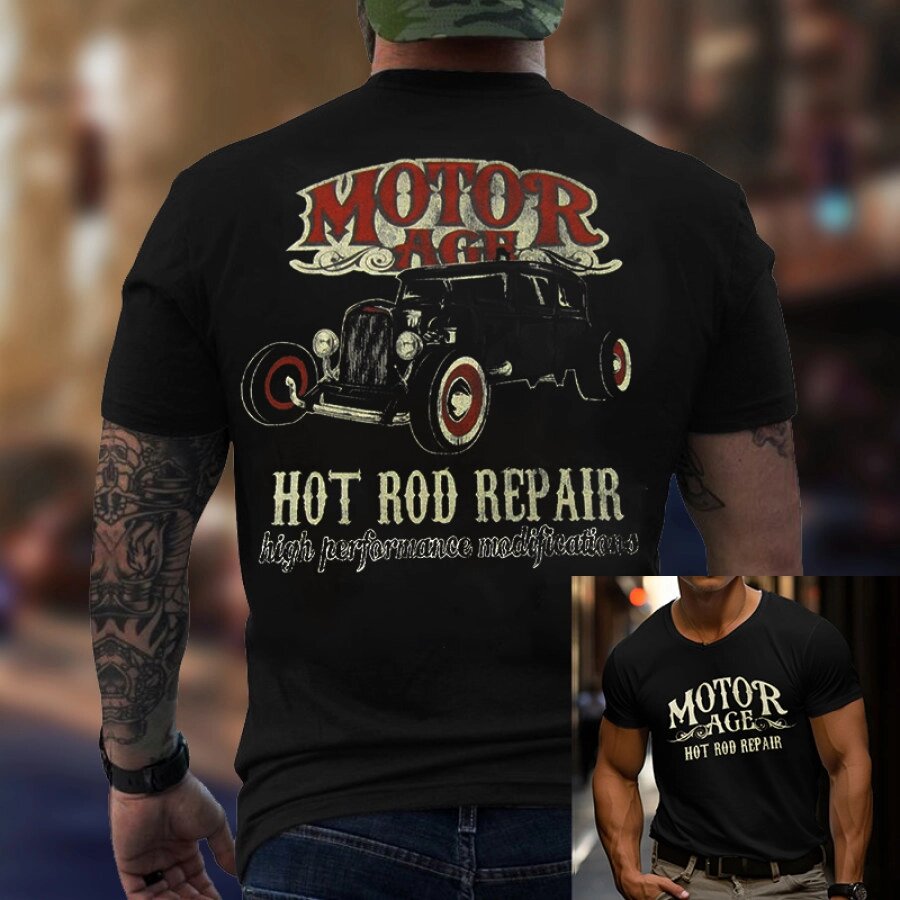 Мужская футболка Motor Age Hot Rod Repair с винтажным принтом - фото