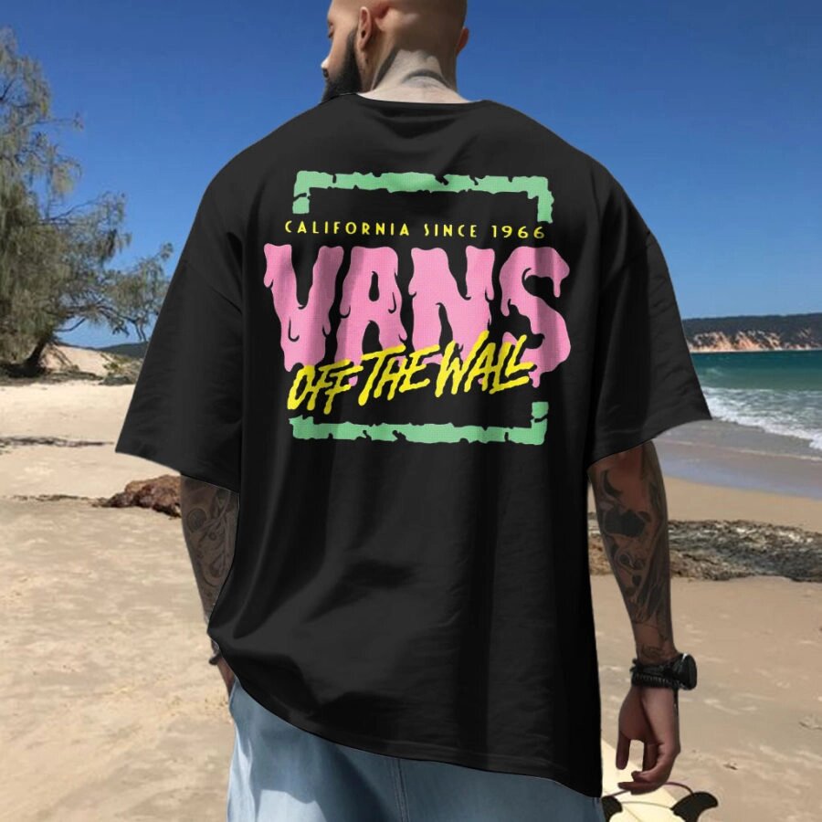 Мужская свободная футболка большого размера с короткими рукавами Vans Off The Wall Surf Beach - Узбекистан