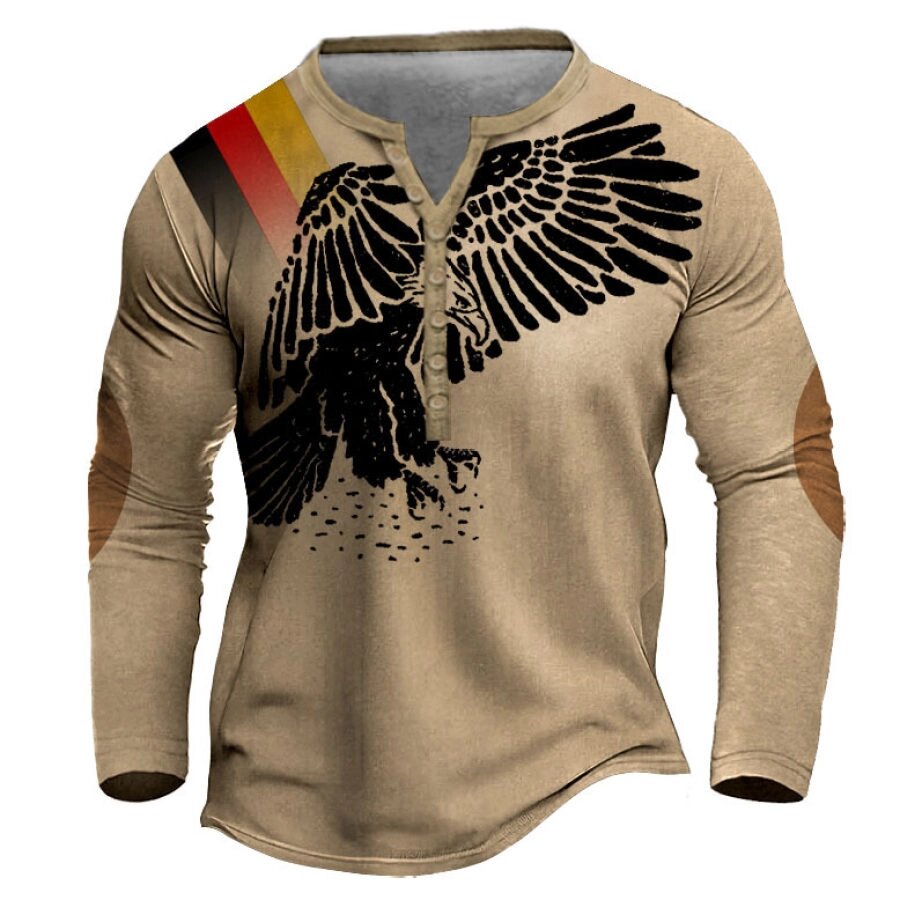 Мужская футболка Henley с немецким флагом Eagle с длинным рукавом в винтажном стиле с цветными блоками повседневные топы - распродажа