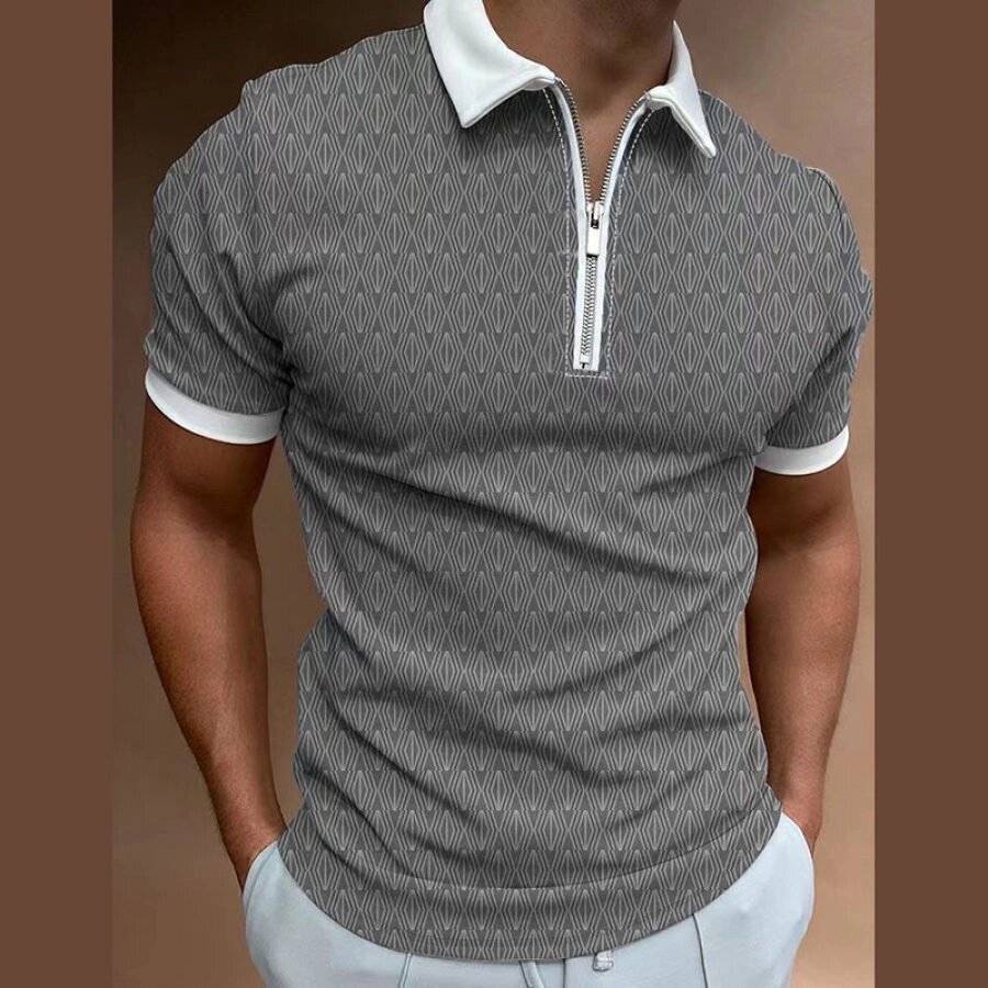 Мужская рубашка поло Zip Polo Golf Shirt Turndown Fashion Designer Casual 3D Zipper Print Clothing Short Sleeve - фото