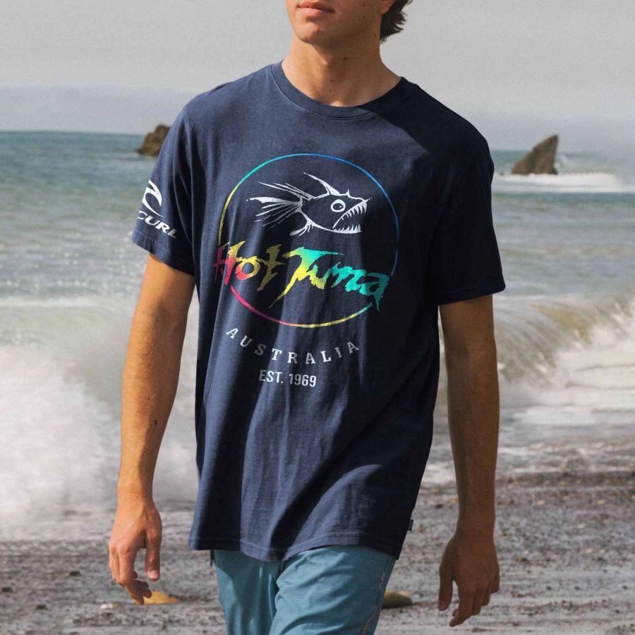 Мужская футболка Hot Tuna Rip Curl Surf Print Beach Vacation Повседневные Топы с круглым вырезом и короткими рукавами - Узбекистан