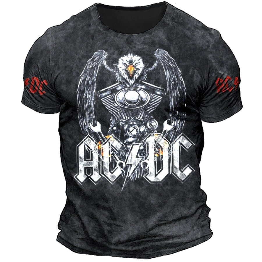 Мужская футболка Acdc Rock Band Motorcycle Eagle с принтом и короткими рукавами - распродажа