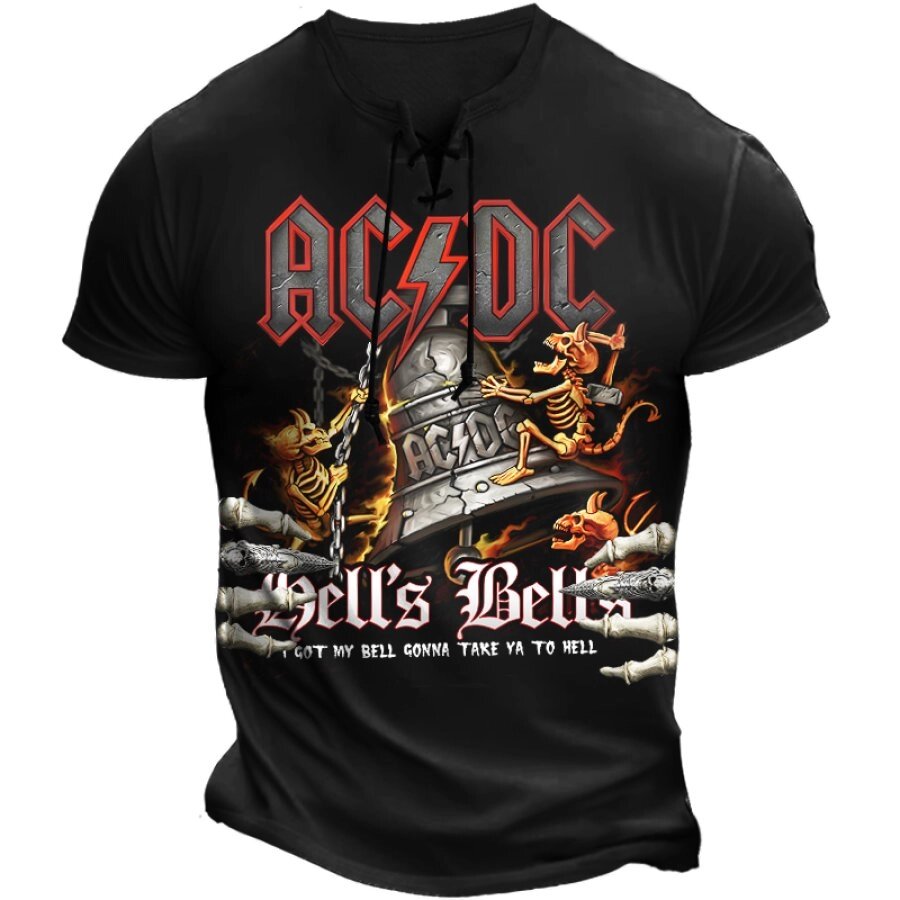 Мужская винтажная футболка ACDC Rock Print на шнуровке - доставка