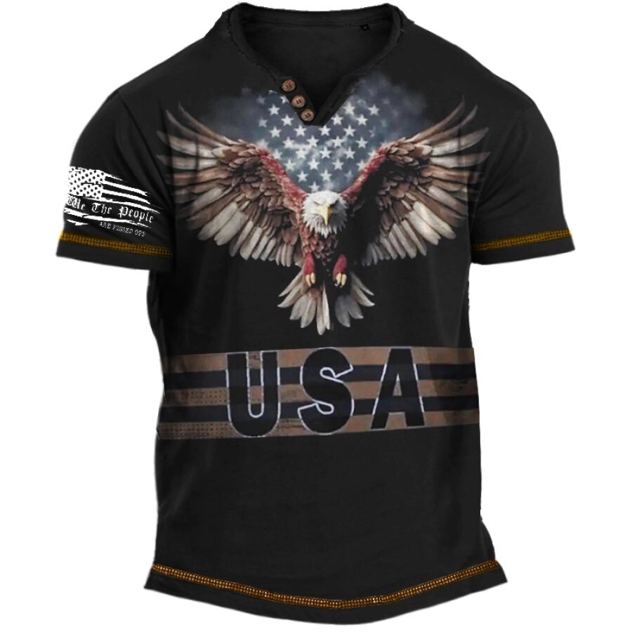 Мужская футболка в стиле ретро с американским флагом Flying Eagle Henley - наличие