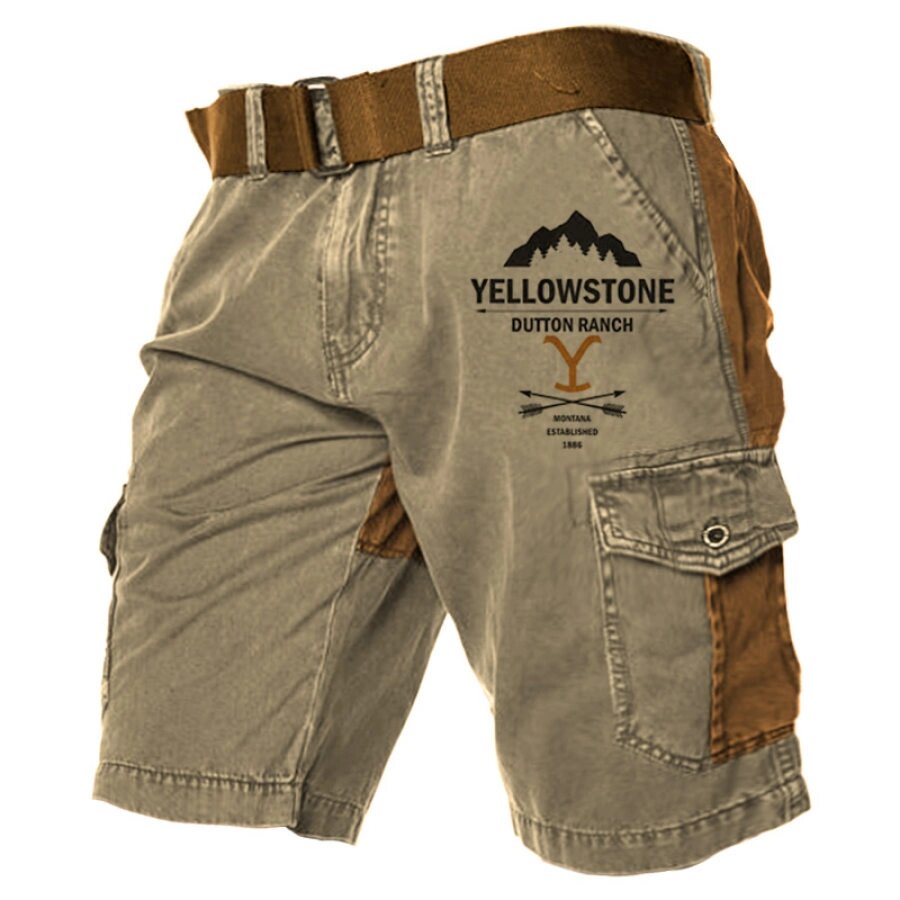 Мужские шорты Yellowstone Outdoor Retro Print Pattern Подходящие цвета Карманные пятиточечные брюки - отзывы