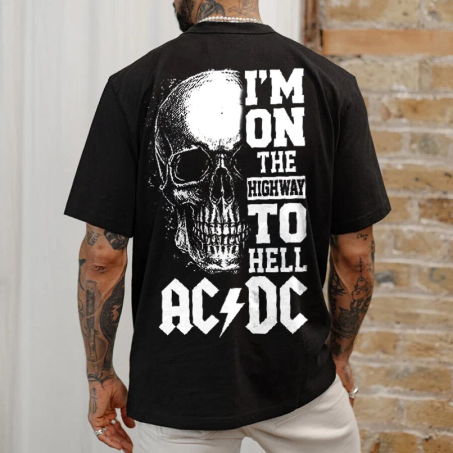 Мужская футболка оверсайз Acdc Rock Skull Head с винтажным принтом - Андижан