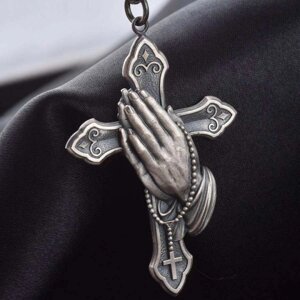 Рок-панк хип-хоп ретро крест веры Иисус молящиеся руки ожерелье из сплава нержавеющей стали
