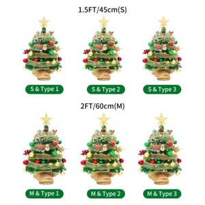 1,5-Футовая настольная рождественская елка с верхней звездой, красными зелеными шариками, лента, мини-искусственная рождественская елка для стола, классическая серия, праздничное украшение