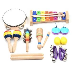 13 Шт. детские музыкальные инструменты игрушки с сумкой для переноски красочные деревянные ударные инструменты
