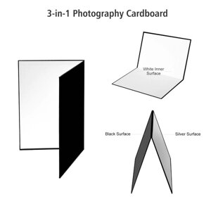 3-в-1 Фотокартон Картон Складной отражатель для фотографий Отражатель (черный + белый + серебристый) для фотосъемки продуктов питания натюрморта, размер A3