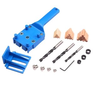 41шт Quick Wood Doweling Jig Set Ручной Карманный Приспособление для отверстий 6/8/10 мм Дырокол Прямой дырокол для плотницких дюбелей Направляющая для сверления Металлический рукав Синий