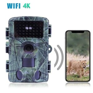 4K 60MP WiFi Trail Camera Водонепроницаемая охотничья камера ночного видения с 2-дюймовым экраном для наблюдения за дикой природой на открытом воздухе