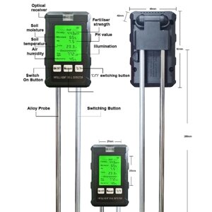 6in1 Тестер почвы Многофункциональный плодородие почвы pH Температура Влажность Солнечный свет Тестер влажности воздуха Практичный анализатор Soli Универсальный садовый инструмент для выращивания цветов в горшках