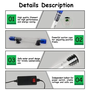 9W Погружной ультрафиолетового света стерилизатор бактерицидная лампа для аквариума Fish Tank прудовой воды Дезинфекция Лечение