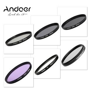 Andoer 62mm UV + CPL + FLD + ND (ND2 ND4 ND8) Комплект фильтров для фотосъемки Ультрафиолетовый круговой поляризационный флуоресцентный нейтральный фильтр плотности для Nikon Canon Sony Pentax DSLRs