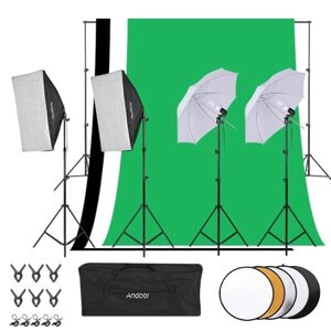 Andoer Photography Kit 1.8м * 2.7м Черный Белый Зеленый Хлопок Фоны