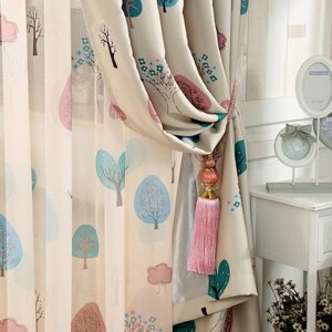 Aself 2PCS 100 * 250 см Пробивка Grommet Blackout Curtain Linings Panel Яркие цветные деревья Занавески с занавесом Voile Мягкое окно Drape Classy Украшение Драпировки для гостиной Спальня Размер 39 * 98