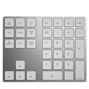 Беспроводная цифровая клавиатура Алюминий 34-клавишная клавиатура BT Встроенная аккумуляторная батарея Клавиатура для Windows / iOS / Android (серебро)