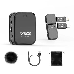 Беспроводная микрофонная система SYNCO G1TL 2.4G, включающая микрофонный передатчик с клипсой + мини-приемник с 2 разъемами