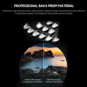 Бинокль 80x80 с низким освещением ночного видения BAK4 Prism Водонепроницаемый бинокль с компасом и ремешком для переноски для наблюдения за птицами, концертами