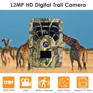 Цифровая камера для отслеживания 12MP HD Камера для охоты и отслеживания движения с активированным движением Ночное инфракрасное видение Водонепроницаемость 46 шт. ИК-фонари для наружной дикой охоты Домашняя