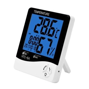 Цифровой гигрометр Термометр Монитор температуры в помещении Датчик влажности Большой ЖК-дисплей Метеостанция Будильник с календарем, ежечасным напоминанием и максимальной минимальной памятью HTC-1