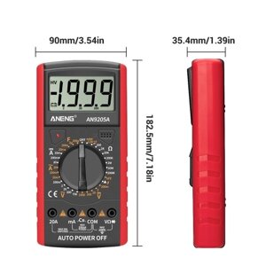 Цифровой мультиметр ANENG DT9205A + 3 1/2 ЖК-дисплей 1999 Счетчик ручной диапазон Универсальный измеритель сопротивления переменного тока постоянного тока Емкость Транзисторный тестер Многофункциональный амперметр