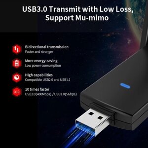 COMFAST CF-924AC Двухдиапазонная гигабитная беспроводная сетевая карта USB 1300 Мбит/с USB WiFi адаптер Высокоскоростная стабильная передача с низкой задержкой