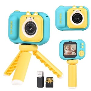 Детская мини-цифровая камера Andoer 1080P, 48 МП, 2,4-дюймовый IPS-экран, двойной объектив, карта памяти 32 ГБ, кард-ридер и настольный штатив