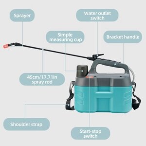 Электрический садовый опрыскиватель емкостью 2 галлона с 2-образной насадкой, встроенной аккумуляторной батареей емкостью 2600 мАч, опрыскивателем-насосом с регулируемым плечевым ремнем, автоматической блокировкой