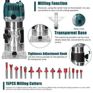 Электрический триммер Многофункциональный фрезерный станок по дереву, гравировальный долбежный станок, универсальный деревообрабатывающий фрезерный станок, электроинструмент с 15 фрезами