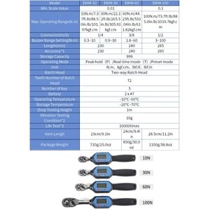 EWM-100 Цифровой динамометрический ключ 3/8 с квадратным приводом Макс. Крутящий момент 73.7ft. lb Точность до 2% благодаря светодиодной индикации зуммера и отслеживанию пиковых значений