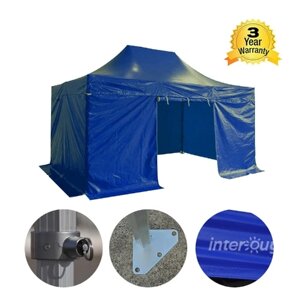 Folding Tent серии PRO 50мм алюминий Структура + 4 двухсторонним ПВХ 520g / м² брезент 3x4.5m для профессиональных потребностей или ежедневного использования Синий